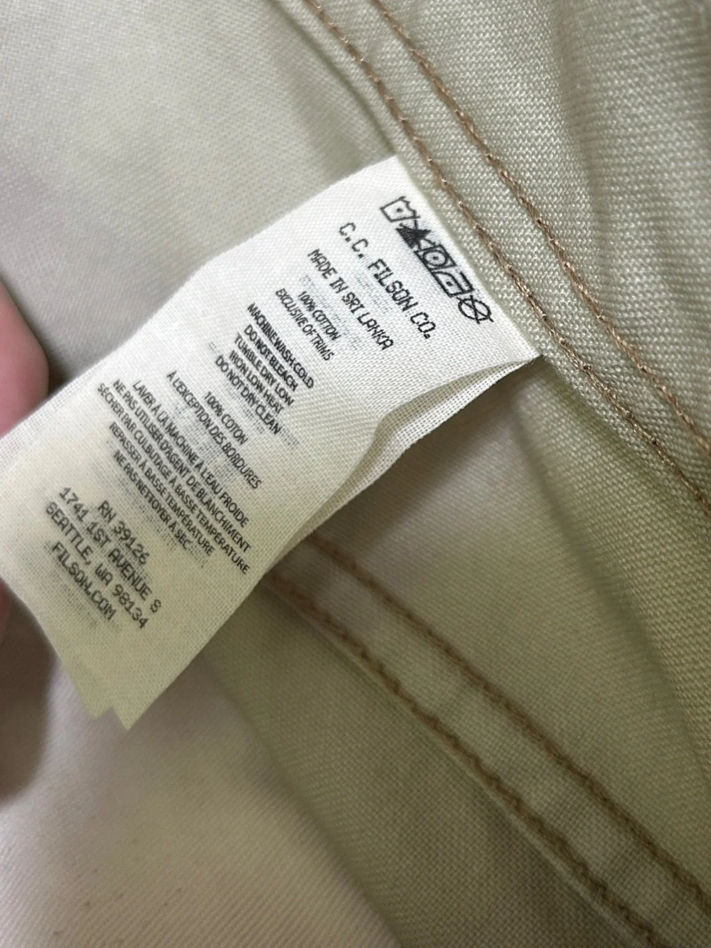 Filson Dry Tin Cloth 11.5 Oz 5-Pocket Pant Khaki Canvas Workwear Pant 34x34